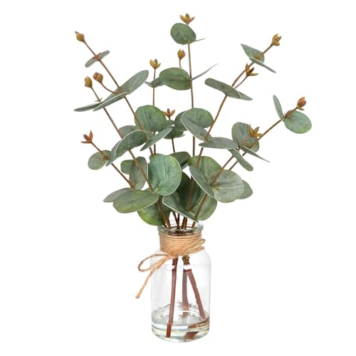 Velener Faux Eucalyptus Stems in Vase with Faux Water, Fake Plants Artificial Eucalyptus Plant for Home Decor, Kitchen Bathroom Farmhouse Living Room Coffee Table Centerpieces for Tables Green-1 Pack - color: Green Eucalyptus