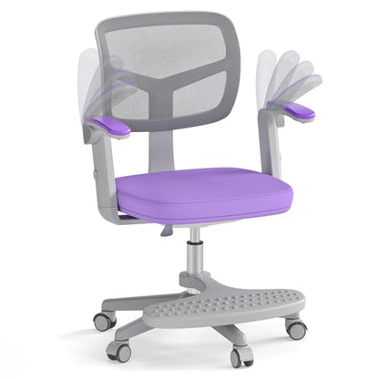 HONEY JOY Kids Desk Chair, Children Study Chair with Adjustable Height/Armrest/Footrest, Swivel Rolling Mesh Task Student Chair, Kids Computer Chair for Teens Girls Boys, Home, School, Office (Purple) - color: Purple