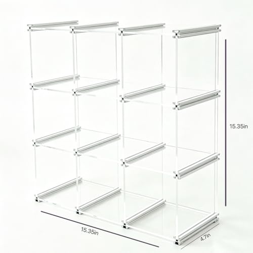 Open-Front Acrylic Desktop Display Case with Sturdy Aluminum Frame, Easy-Access Modular Clear Showcase with Removable Dividers, Transparent Organizer Rack for Perfume, Blind Boxes & Figures (9-Cube) - size: 9-Cube