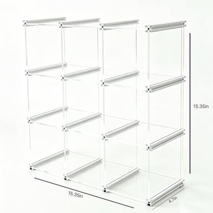 Open-Front Acrylic Desktop Display Case with Sturdy Aluminum Frame, Easy-Access Modular Clear Showcase with Removable Dividers, Transparent Organizer Rack for Perfume, Blind Boxes & Figures (9-Cube) - size: 9-Cube