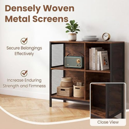 Byroce Industrial Storage Cabinet, Storage Organizer, Utility Storage Furniture with Metal Frame, Wooden Shelves with MDF Back Panel for Living Room Kitchen Garage Entryway, Black
