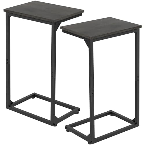 AMHANCIBLE C Shaped End Tables Set of 2, Couch Side Tables that Slide Under Sofa, Slim TV Trays for Living Room and Bedroom, Narrow Space Saving Laptop Workstation, Dark Grey HET02BDG - color: Dark Grey