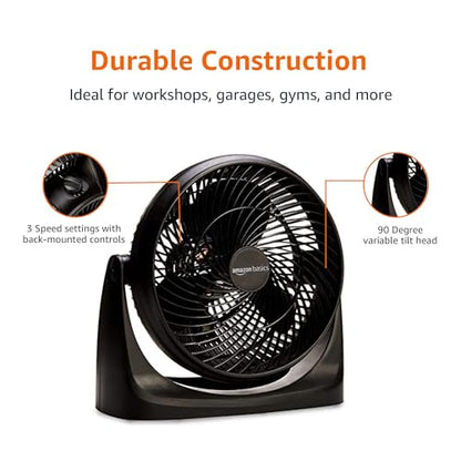 Amazon Basics Air Circulator Fan, Desk Fan for Bedroom, Home and Office, With 90-Degree Tilt Head, 3 Speed Settings, Lightweight (4.2 LBS), 70 Watts, Black, 14.8"Wx7.6"Dx14.1"H - size: 14.8"W x 7.6"D x 14.1"H