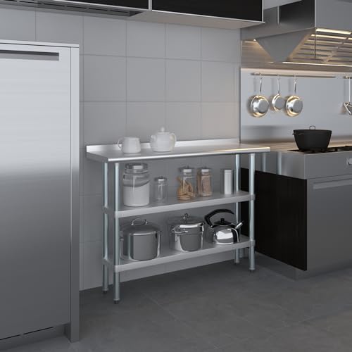 AmGood Stainless Steel Work Table with 1.5" Backsplash and 2 Shelves | Metal Kitchen Food Prep Table | NSF (48" Long x 14" Deep) - size: 48" Long x 14" Deep