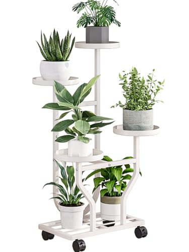 Plant Stand with Wheels, White 4 Tier Metal Plant Shelf for Indoor Outdoor | Corner Plants Stand Indoor for Bedroom Living Room, Outdoor Plant Stand for Garden Balcony Yard, Holds 4-6 Pots of Plants - color: White, size: 4 Tier