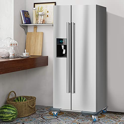 SPACECARE Mini Fridge Stand Mobile Roller, Adjustable Furniture Dolly with 4 Locking Wheels, Heavy Duty Washing Machine Base, Universal Appliance Pedestal for Dryer and Refrigerator- Grey - color: Gray