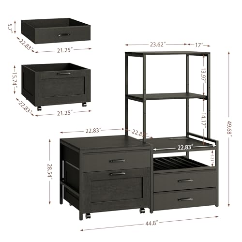 Herture Mini Fridge Stand with Wine Rack, Kitchen Bakers Rack with Power Outlet, Microwave Oven Stand, Coffee Bar, Movable Drawers, for Dorm,Office, Black HB04BXB - color: Black
