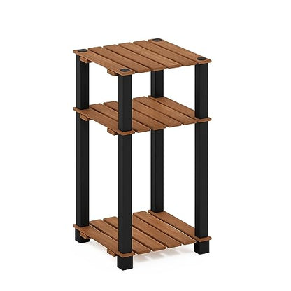 Furinno Pangkor 3-Tier Turn-N-Tube Indoor Outdoor Plant Shelf Wood Side Table with Square Poles, Natural/Black - style: 3 Tier Square Poles