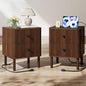 Fluted Nightstand Set of 2 with Charging & Rounded Drawer Fronts | 18in Wide, Bedroom, Natural Oak, FSC-Certified MDF, Solid Wood Legs, 2 Drawer, Metal Knobs, Bedside Table, End Table, Modern - color: Walnut - Rounded Drawer, size: 18"W