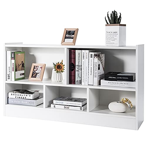 Tangkula 5 Cube Bookcase, 2 Tier Wooden Storage Open Bookshelf, Multipurpose Display Storage Cabinet for Living Room, Bedroom, Hallway, Kid's Playroom, Reading Nook (White) - color: White