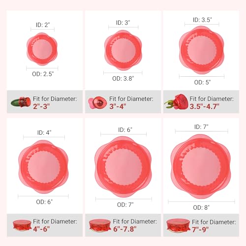 Silicone Stretch Lids for Food Storage in Fridge, Reusable Elastic Bowl Covers for Cup, Cans, Jars, Round & Rectangle Container, Food Grade Silicone Microwave Food Cover, Red, 6PCS - color: 6 Pcs Red