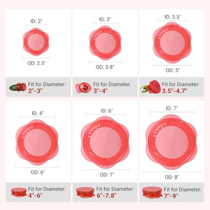 Silicone Stretch Lids for Food Storage in Fridge, Reusable Elastic Bowl Covers for Cup, Cans, Jars, Round & Rectangle Container, Food Grade Silicone Microwave Food Cover, Red, 6PCS - color: 6 Pcs Red