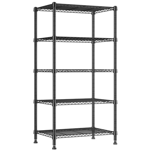 Romorgniz 5 Tier Shelf Wire Shelving Adjustable Storage Shelves Rack Standing Units for Kitchen Closet Laundry Bathroom Organizers Metal Pantry Narrow Mesh Gap, Black,21.65" W*11.81" D*62.99" H - color: Black, size: 62.99"H x 11.81"D x 21.65"W