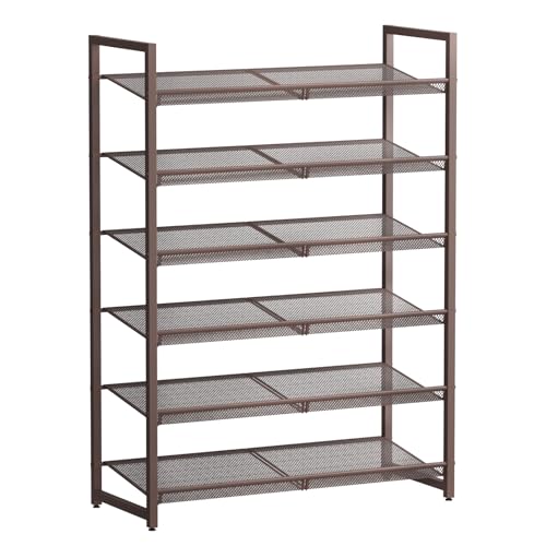 6-Tier Metal Large Shoe Rack,Tall Shoe Rack for Closet,entryway,Garage, with Adjustable Flat or Angled Shelves, Hold 20-26 Pairs Shoes - color: Bronze, size: 6Tier