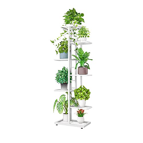 MTB Garden 7 Tier Metal Plant Stand for Indoor Outdoor Flower Pot Display Planter Shelf, White - color: Shiny White, size: 7 Tier