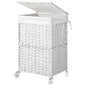 Chrislley 90L Slim Laundry Hamper with Wheels, Rolling Laundry Basket with Lid and Renovable Liner Bag, Handwoven Rattan Organizer for bedroom, bathroom, laundry room (White) - color: White