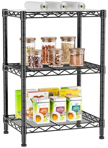 Golpart 3Tier Adjustable Storage Shelves Metal Wire Shelving Standing Shelf | Utility Heavy Duty Unit Rack Closet Organize for Home Kitchen Laundry Room Organization Pantry 11.6"Dx17.6"Wx30"H Black - color: Black, size: 3-tier-11.6"Dx17.6"Wx29.8"H