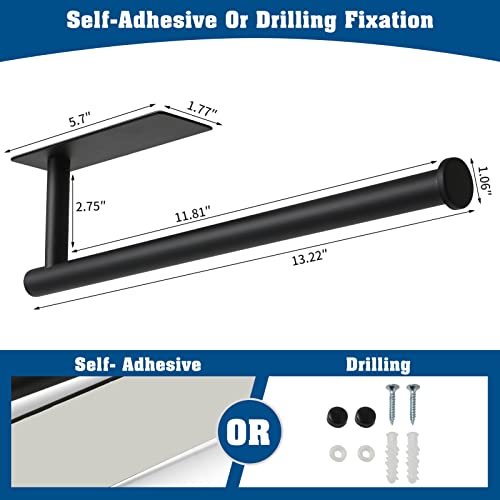 theaoo Under Cabinet Paper Towel Holder for Kitchen, Adhesive, 2 Pack Black | Self-Adhesive or Screw Mount for Cabinets and Walls; Durable SUS304 Stainless Steel Fits Standard and Jumbo Rolls - color: Black 2pc