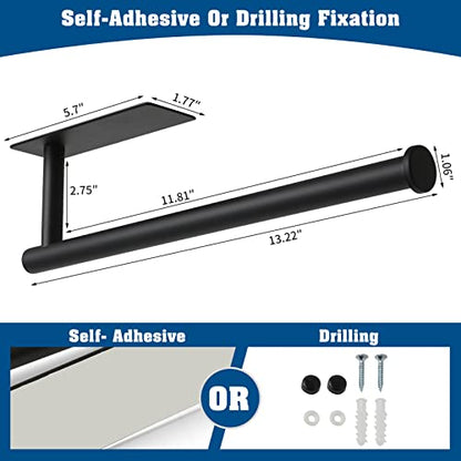 theaoo Under Cabinet Paper Towel Holder for Kitchen, Adhesive, 2 Pack Black | Self-Adhesive or Screw Mount for Cabinets and Walls; Durable SUS304 Stainless Steel Fits Standard and Jumbo Rolls - color: Black 2pc