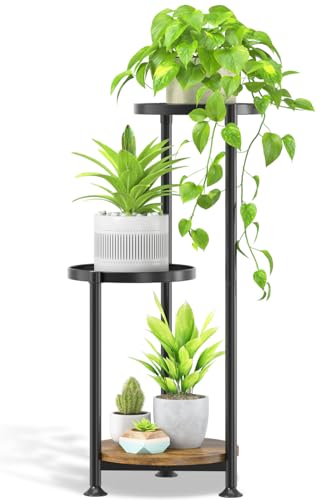 Oppro 3 Tier Plant Stand Indoor Outdoor, 10in Wide Metal Flower Shelf | Heavy Duty Multiple Tall Pot Holder, Large Round Rack for Patio Garden Living Room Balcony Corner Bathroom,Modern Black - color: Solid Black, size: 3 Tier Larger Round