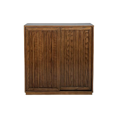 Mid Century Modern Sideboard Buffet Cabinet with 2 Fluted Sliding Door,Small Storage Cabinet with Outlet Holes for Living Room, Kitchen, Entryway, Hallway 32" Walnut - color: Walnut