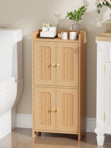 BEWISHOME Small Floor Cabinet,Toilet Paper Storage,Bathroom Storage Cabinet | with 4 Doors and Shelves, Bathroom Organizers and Storage for Small Spaces, Natural 7.9" D x 14.6" W x 31" H YYG11Y - color: Natural