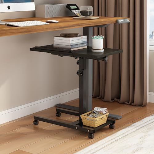 TigerDad Mobile Adjustable Height Laptop Stand PC Computer Portable Notebook Swivel Laptop Desk Rolling Table Desk Cart Tiltable with Wheels Casters& Mouse Pad Table (Dekuwood) - color: Dekuwood