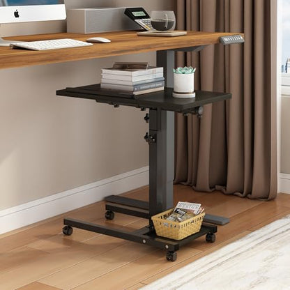 TigerDad Mobile Adjustable Height Laptop Stand PC Computer Portable Notebook Swivel Laptop Desk Rolling Table Desk Cart Tiltable with Wheels Casters& Mouse Pad Table (Dekuwood) - color: Dekuwood