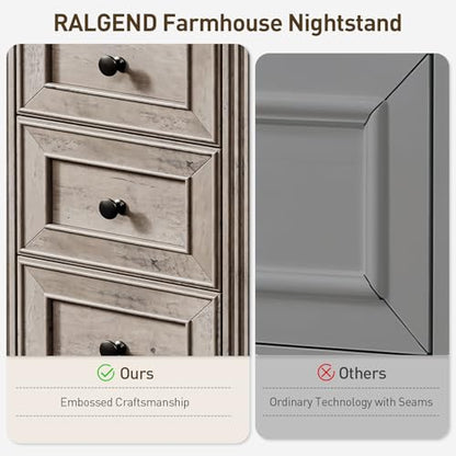 RALGEND Farmhouse End Table with 3 Drawers, Wooden Slim Nightstand, Narrow Sofa Side Table with Storage for Living Room, Bedroom, Study, Greige