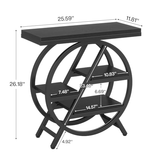 Tribesigns End Table for Living Room, 3-Tier Narrow Side Table with Storage, Wood Sofa Side Table with Geometric Metal Frame, Industrial Nightstand and Bedside Table for Bedroom, Black - color: Black