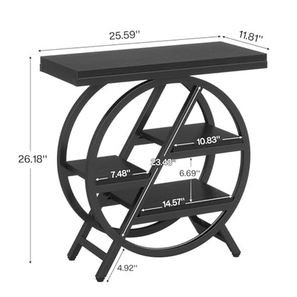 Tribesigns End Table for Living Room, 3-Tier Narrow Side Table with Storage, Wood Sofa Side Table with Geometric Metal Frame, Industrial Nightstand and Bedside Table for Bedroom, Black - color: Black