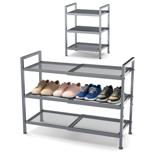 Shoe Rack, Expandable Shoe Rack for Closet, Adjustable Shoe Organizer for Entryway, Shoe Storage Organizer for Door Entrance, Garage, Bedroom (Grey, 3-Tier) - color: Grey, size: 3-Tier