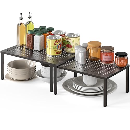 Simple Houseware Cabinet Counter Shelf Organizer w/Steel Surface, Bronze | Expandable & Stackable 9" D x 12.75" W x 5.9" H - color: Bronze