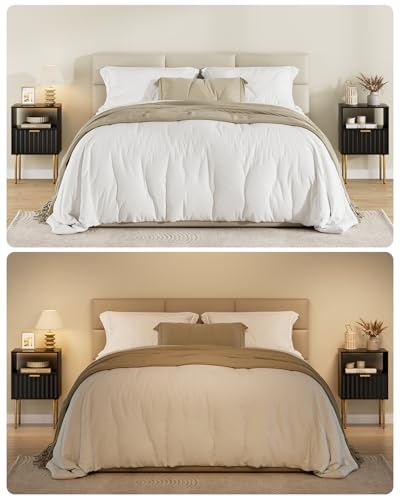 Nightstand,Modern Bedside Table with Gold Frame,White Night Stand,Bedside Furniture, Modern Side Table with Drawer and Shelf for Bedroom (Black) - color: Black