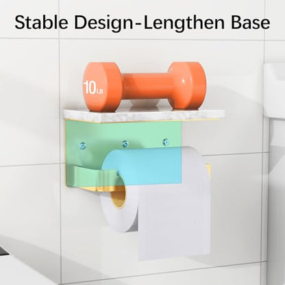 Gypie Toilet Paper Holder with Marble Shelf, Gold Wall Mounted | Toilet Roll Holder for Bathroom Washroom, Extended Base - color: Gold, size: Marble