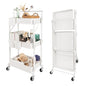 3-Tier Folding Rolling Utility Cart with Wheels, Foldable Storage Cart Organizer with 3 Hanging Cups & 6 Hooks for Kitchen, Office, Living Room, Nursery(White) - color: White