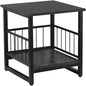 End Table, Industrial Side Table with 2-Tire Storage Shelf, 180LBS Mini Fridge Stand with Adjustable Feet, 18"x18" Wood Night Stand Small Bedside Table with Sturdy Metal Frame for Living Room Bedroom - color: Black 18inch