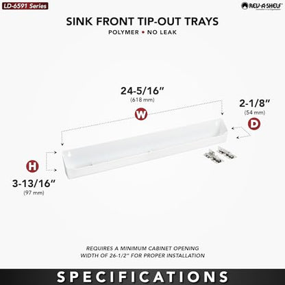 Rev-A-Shelf 24" Plastic Tip-Out Tray Organizer for Sink Base Cabinets, Home Kitchen and Bathroom Organization, Min Opening Width 26.5", White, LD-6591-24-11-1 - size: 24 inches
