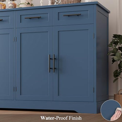 HOSTACK 60" W Sideboard Buffet Cabinet with Storage, Kitchen Cabinet, Blue | 36" Tall Kitchen Buffet Storage Cabinet with 4 Drawers, Large Coffee Bar Cabinet, Modern Buffet Table for Dining Living Room - color: Blue