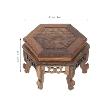 Cabilock Hexagonal Table Base Wooden Plant Stand Chinese Style Flower Pot Display Rack Teapot Stand for Bonsai Vases Planters 5.1X5.1X3.5 Inch