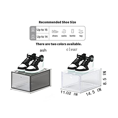 US 15 Clear Entryway Shoe Storage Boxes Stackable XXL, 8 Pack Clear Shoe Boxes Stackable for Closet, Drop Front Large Plastic Shoe Containers Collecting Sneakers - color: CLEAR 8 PACK