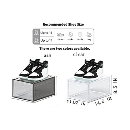 US 15 Clear Entryway Shoe Storage Boxes Stackable XXL, 8 Pack Clear Shoe Boxes Stackable for Closet, Drop Front Large Plastic Shoe Containers Collecting Sneakers - color: CLEAR 8 PACK
