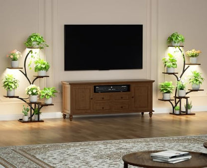 Plant Stand Indoor with Grow Lights - 2 Pack Plant Shelf, 7 Tier Lighted Corner Plant Stands for Indoor Growing, 40" Metal Flower Holder, Tree-Shaped Display Shelves with Adjustable Light, Black