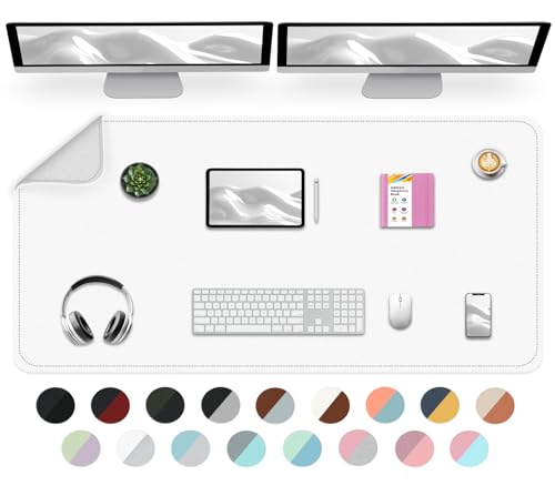 Dual-Sided Desk Mat, Large Pad, Waterproof Smooth PU Leather Blotter Protector, Mouse Pad, Desk Organizers, Office/Home Table Decor for Reading and Writing (White+Slivery, 47.2''23.6'') - color: White+slivery, size: 47.2'' × 23.6''