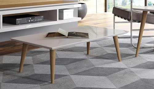 Manhattan Comfort Utopia Collection Mid Century Modern Low Rectangle Accent Living Room End Table With Splayed Legs, Off White (89452) - color: Off White