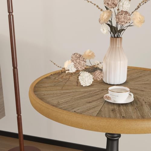 vistavie 23" Retro Round End Table French Country Wood Metal Pedestal | Durable Metal Legs, Raised Rim Design, Distinctive Aged Finish, Living Room Easy Assembly - color: Nature Set of 1