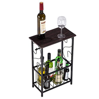 Side Table,Narrow End Table for Small Spaces,Snack Couch Table with Holder,Nightstand for Living Room,Bedroom,Office,Bathroom,Balcony (Dark Brown) - color: Dark Brown