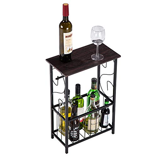 Side Table,Narrow End Table for Small Spaces,Snack Couch Table with Holder,Nightstand for Living Room,Bedroom,Office,Bathroom,Balcony (Dark Brown) - color: Dark Brown