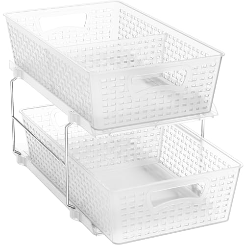 Simple Houseware 2 Tier Bathroom Organizer Tray Pull-Out Sliding Drawer/Under-Sink Storage, Clear - color: Clear