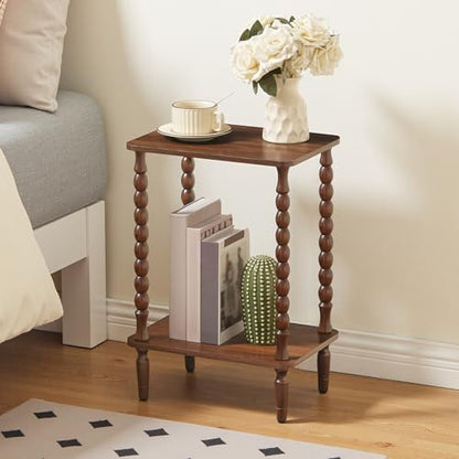 HOOBRO End Table, 2-Tier Small Side Table with Spindle Legs, Nightstand with Storage Shelves, Sofa Side Table, for Small Space, Living Room, Bedroom, Walnut WL189BZ01 - color: Walnut